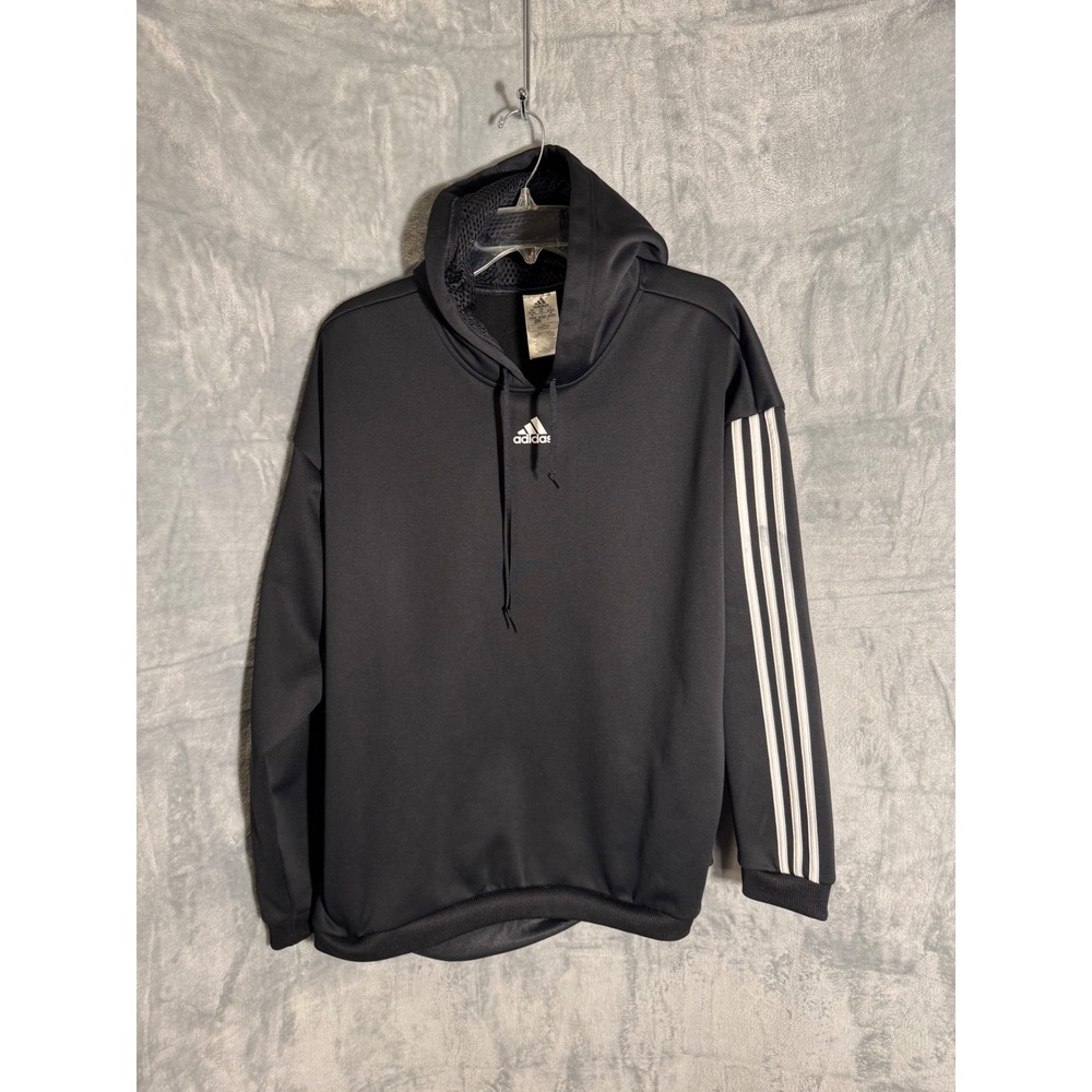 Adidas Mens 3-Stripe Pullover Hoodie Black White Logo Sweatshirt 2XL